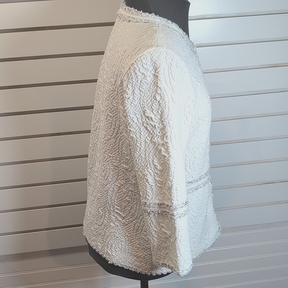 Laura Ashley Zip Front Jacket Ruffle Lace Trim Long Sleeve White Size Medium EUC - Picture 3 of 7